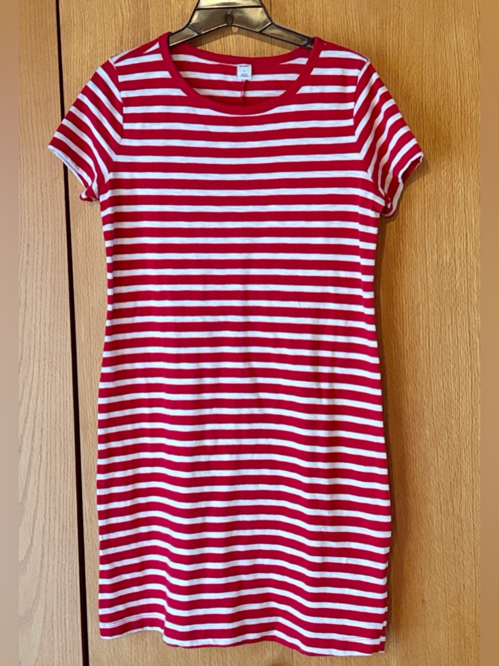 Old Navy SMALL red white striped crew neck nautical summer t shirt dress VGUC
